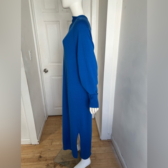 Cos Blue 100% Wool Knit Maxi Sweater Dress Scarf Neck M Quiet Luxury Minimalist - Picture 5 of 10